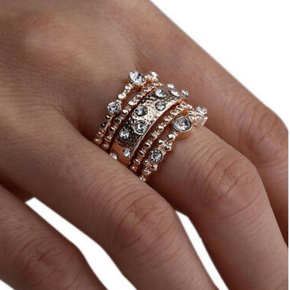 New 5Pcs/Set Crystal Rose Gold Stackable Ring - Picture 2 of 6